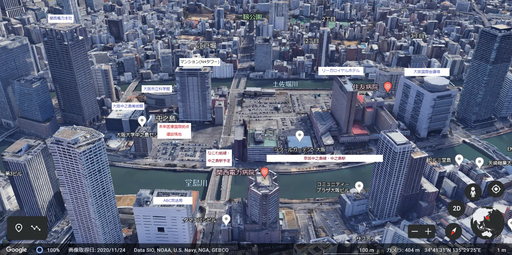 中之島西部エリア上空・加筆